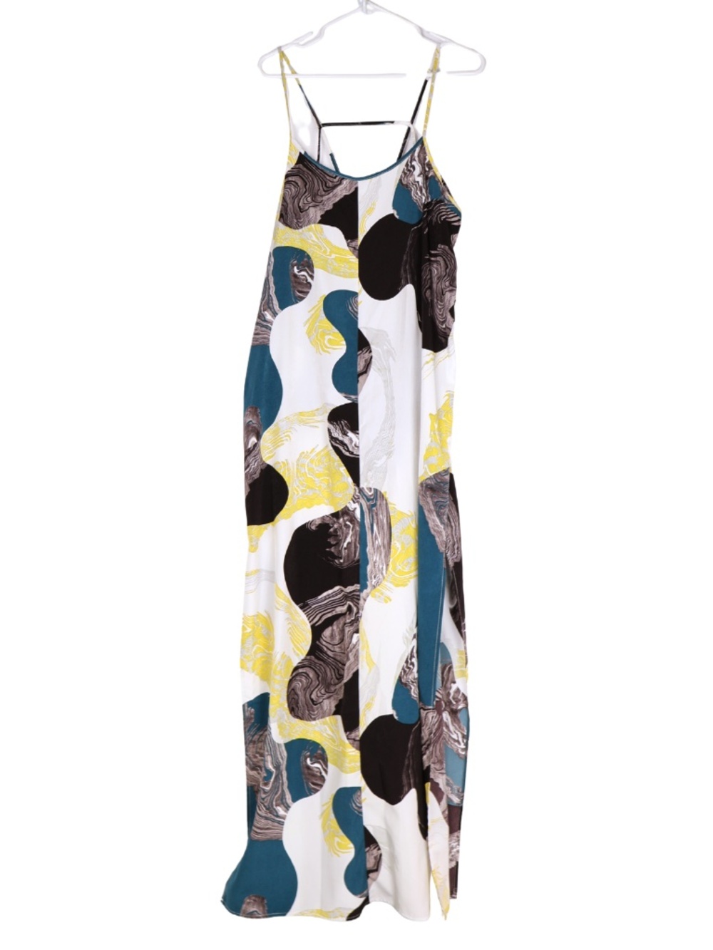 TOPSHOP Abstract Maxi Dress 12 Double Slit Teal Yellow Black Resort